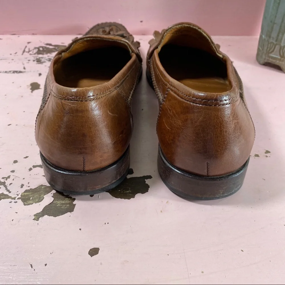 Bostonian Leather Basket Weaved Loafers Men’s 8.5M Brown Tassels - Picture 3 of 8